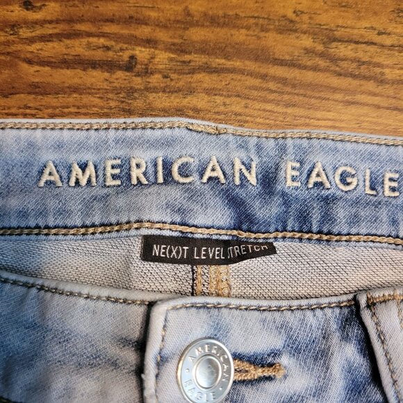 American Eagle Jeans 8 R Next Level Stretch Super Hi Rise Jegging Ripped Patched - Picture 4 of 11